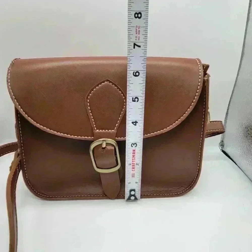 Retro Saddle Bag-Brown Cross Back Faux Leather Side Back Handmade - Picture 6 of 13